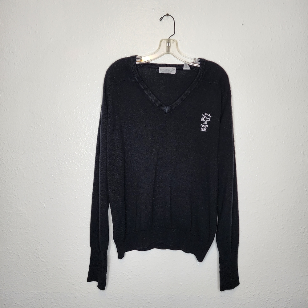 Vintage La Mode Du Golf Black C.G.A. Tour 1985 Active Sportswear Sweater Size L